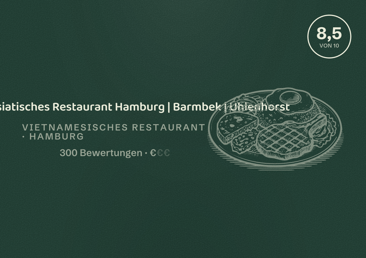 Illustriertes Poster von Di An Di | Asiatisches Restaurant Hamburg | Barmbek | Uhlenhorst, Vietnamesisches Restaurant in Hamburg: Bewertung 8,5 von 10 aus 300 Bewertungen, Preisniveau €