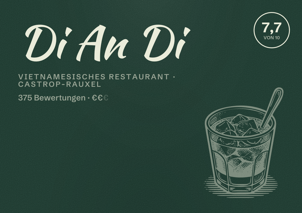 Illustriertes Poster von Di An Di, Vietnamesisches Restaurant in Castrop-Rauxel: Gästebewertung 7,7 von 10 aus 375 Bewertungen