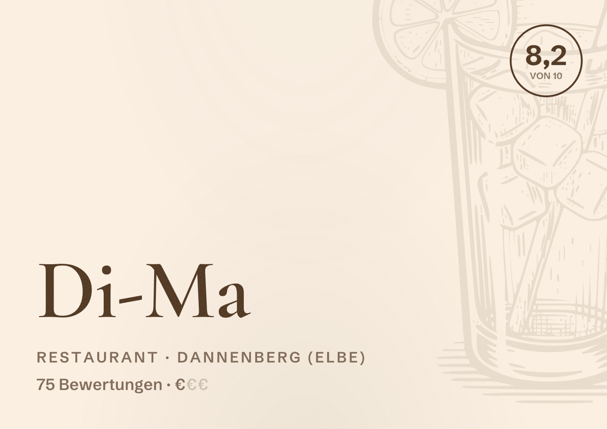 Illustriertes Poster von Di-Ma, Restaurant in Dannenberg (Elbe): Bewertung 8,2 von 10 aus 75 Bewertungen, Preisniveau €