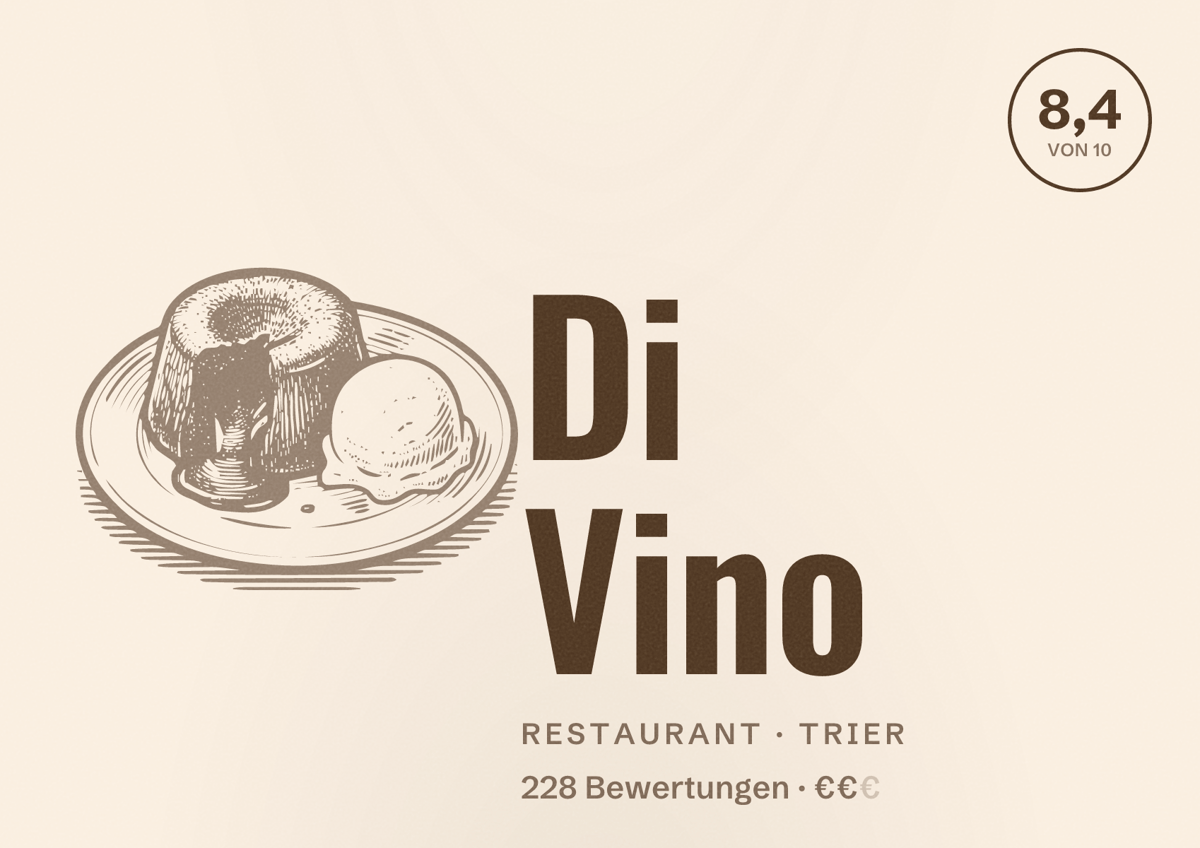 Illustriertes Poster von Di Vino, Restaurant in Trier: Bewertung 8,4 von 10 aus 228 Bewertungen, Preisniveau €€