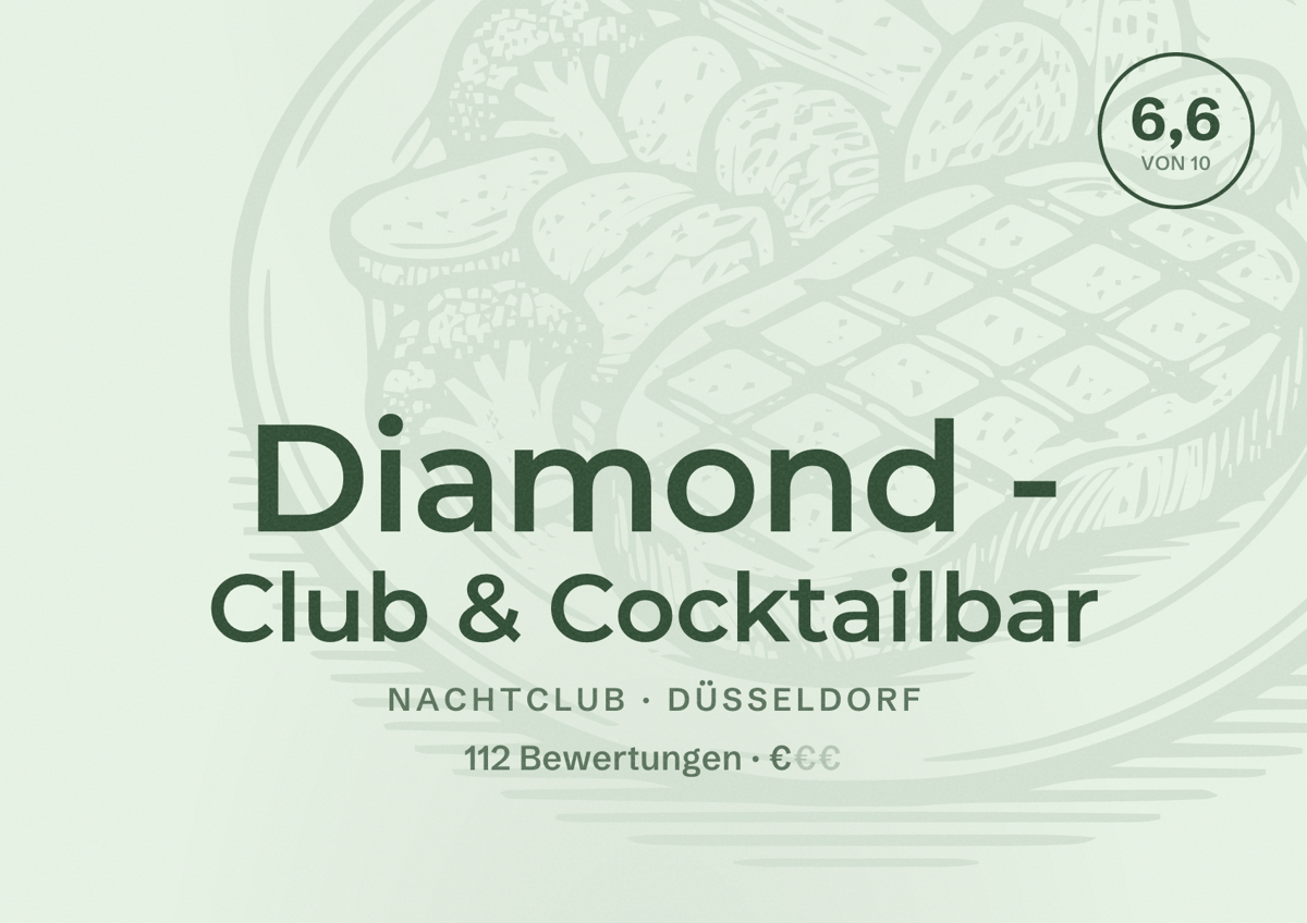 Illustriertes Poster von Diamond - Club & Cocktailbar, Nachtclub in Düsseldorf: Bewertung 6,6 von 10 aus 112 Bewertungen, Preisniveau €