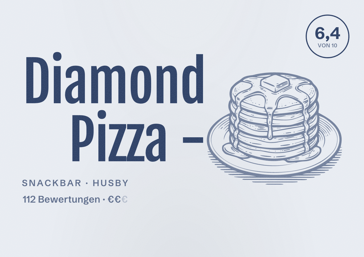 Illustriertes Poster von Diamond Pizza -, Snackbar in Husby: Bewertung 6,4 von 10 aus 112 Bewertungen, Preisniveau €€