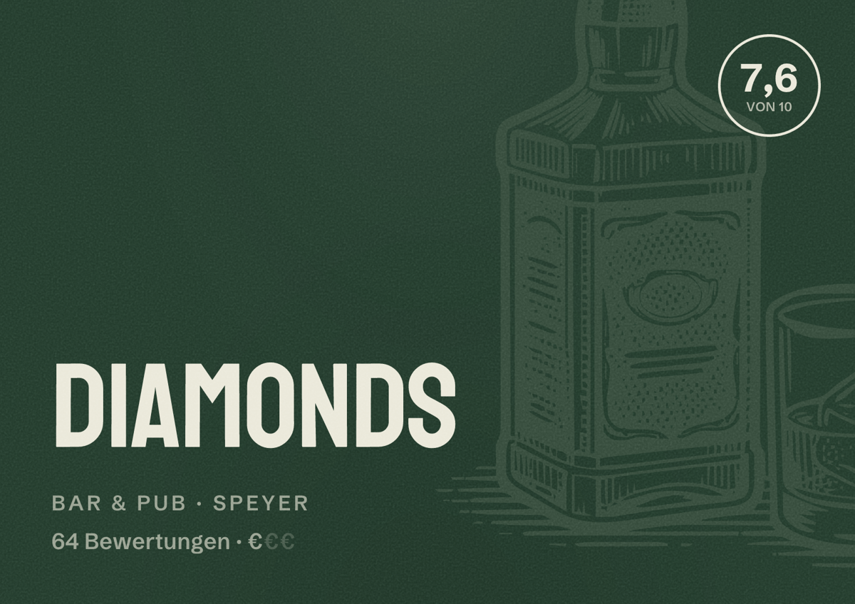 Illustriertes Poster von Diamonds, Bar & Pub in Speyer: Bewertung 7,6 von 10 aus 64 Bewertungen, Preisniveau €