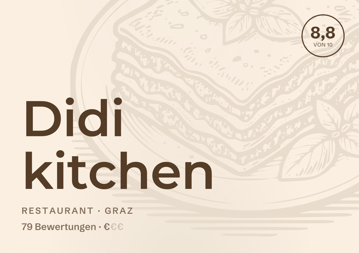 Illustriertes Poster von Didi kitchen, Restaurant in Graz: Bewertung 8,8 von 10 aus 79 Bewertungen, Preisniveau €