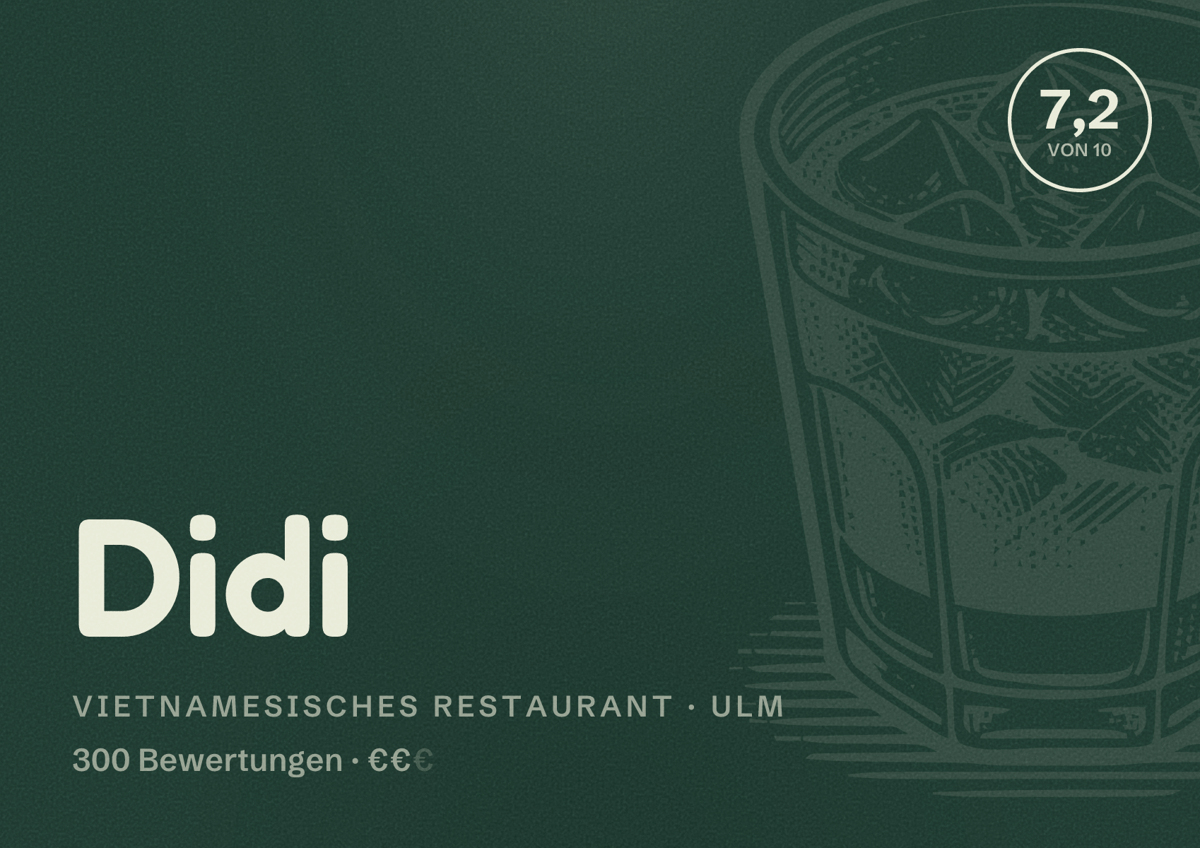 Illustriertes Poster von Didi, Vietnamesisches Restaurant in Ulm: Bewertung 7,2 von 10 aus 300 Bewertungen, Preisniveau €€