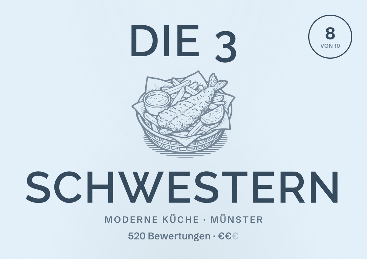 Illustriertes Poster von Die 3 Schwestern, Moderne Küche in Münster: Bewertung 8 von 10 aus 520 Bewertungen, Preisniveau €€