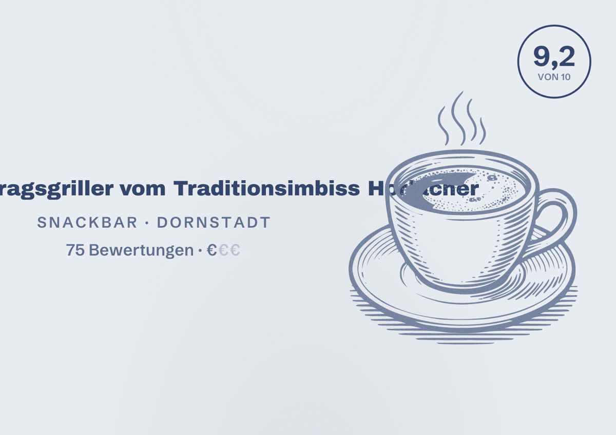 Illustriertes Poster von Die Auftragsgriller vom Traditionsimbiss Horlacher, Snackbar in Dornstadt: Bewertung 9,2 von 10 aus 75 Bewertungen, Preisniveau €