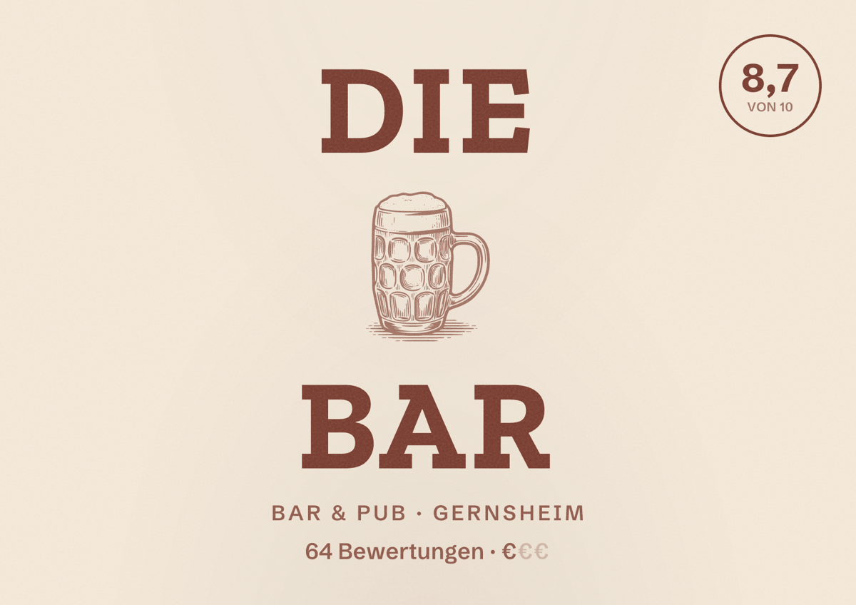 Illustriertes Poster von DIE BAR, Bar & Pub in Gernsheim: Bewertung 8,7 von 10 aus 64 Bewertungen, Preisniveau €