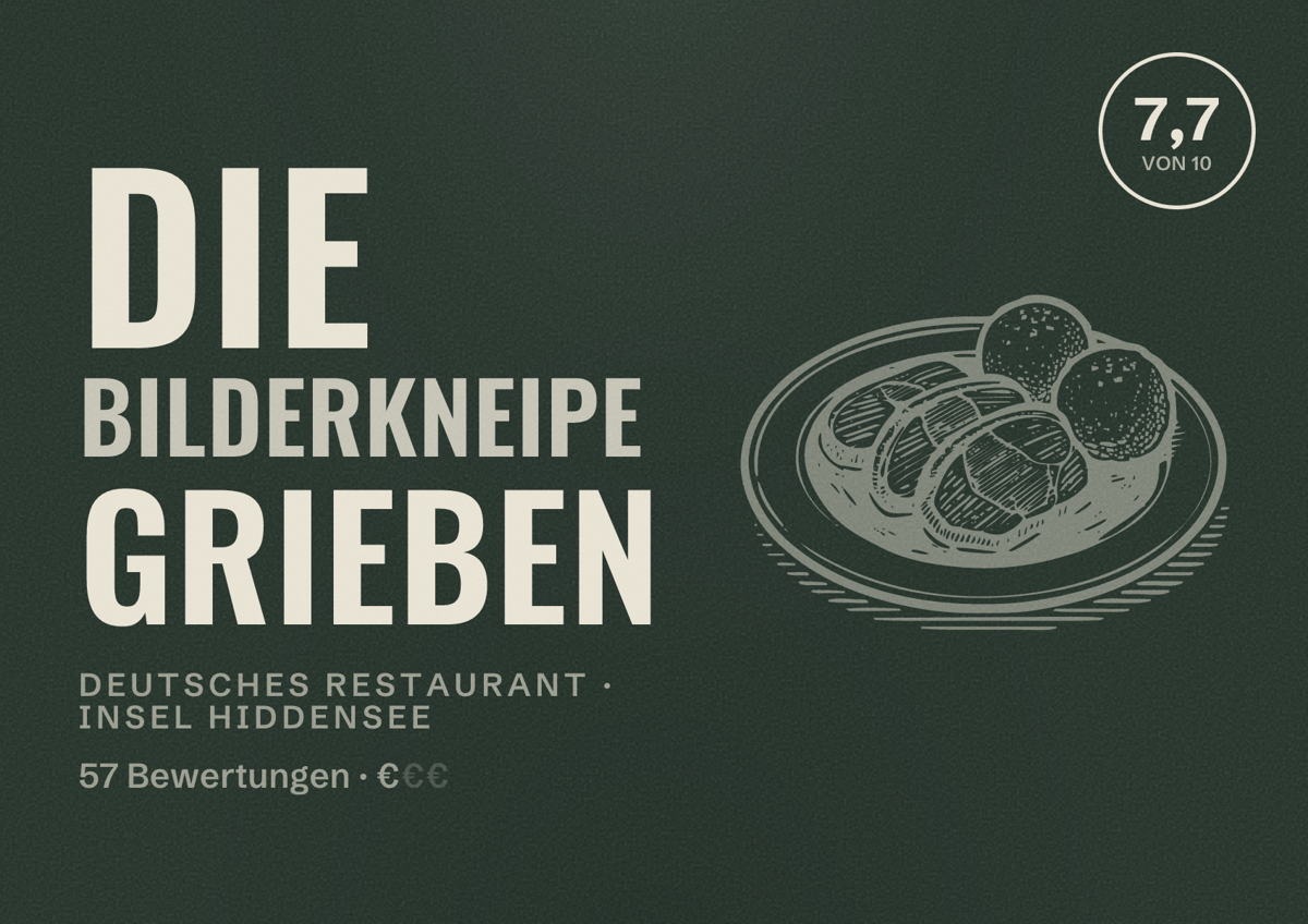 Illustriertes Poster von Die Bilderkneipe Grieben, Deutsches Restaurant in Insel Hiddensee: Bewertung 7,7 von 10 aus 57 Bewertungen, Preisniveau €