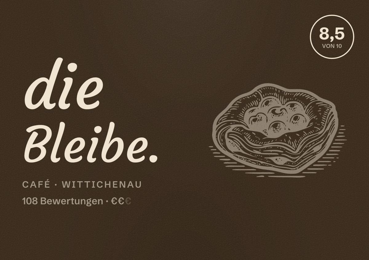 Illustriertes Poster von die Bleibe., Café in Wittichenau: Bewertung 8,5 von 10 aus 108 Bewertungen, Preisniveau €€
