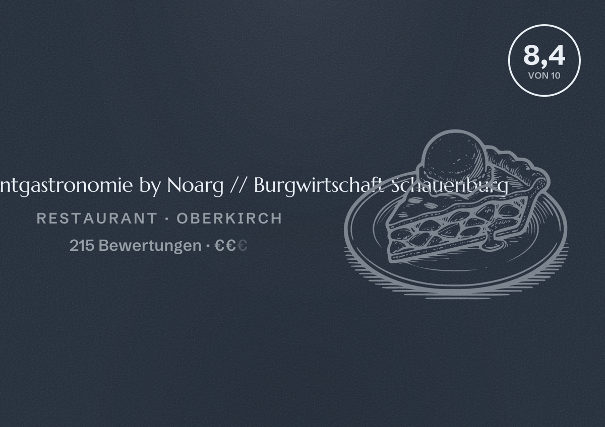 Illustriertes Poster von Die Burg - Eventgastronomie by Noarg // Burgwirtschaft Schauenburg, Restaurant in Oberkirch: Bewertung 8,4 von 10 aus 215 Bewertungen, Preisniveau €€