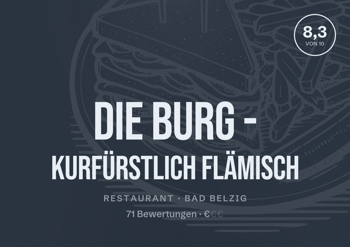 Illustriertes Poster von Die Burg - Kurfürstlich Flämisch, Restaurant in Bad Belzig: Bewertung 8,3 von 10 aus 71 Bewertungen, Preisniveau €