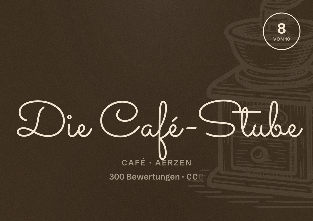 Illustriertes Poster von Die Café-Stube, Café in Aerzen: Bewertung 8 von 10 aus 300 Bewertungen, Preisniveau €€