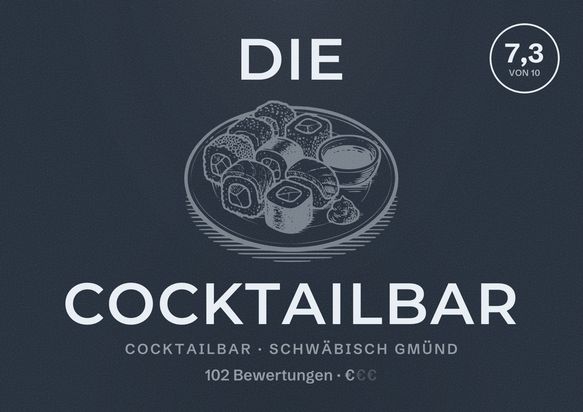 Illustriertes Poster von Die Cocktailbar, Cocktailbar in Schwäbisch Gmünd: Bewertung 7,3 von 10 aus 102 Bewertungen, Preisniveau €
