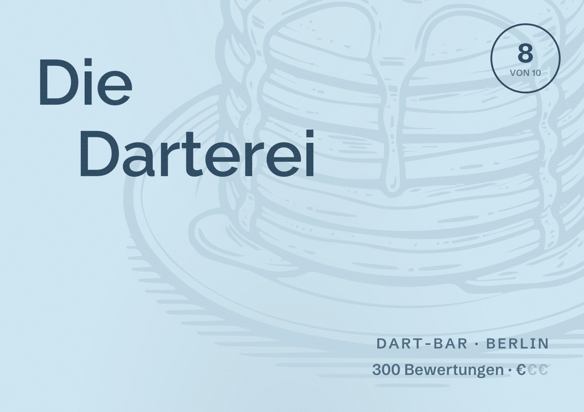 Illustriertes Poster von Die Darterei, Dart-Bar in Berlin: Bewertung 8 von 10 aus 300 Bewertungen, Preisniveau €