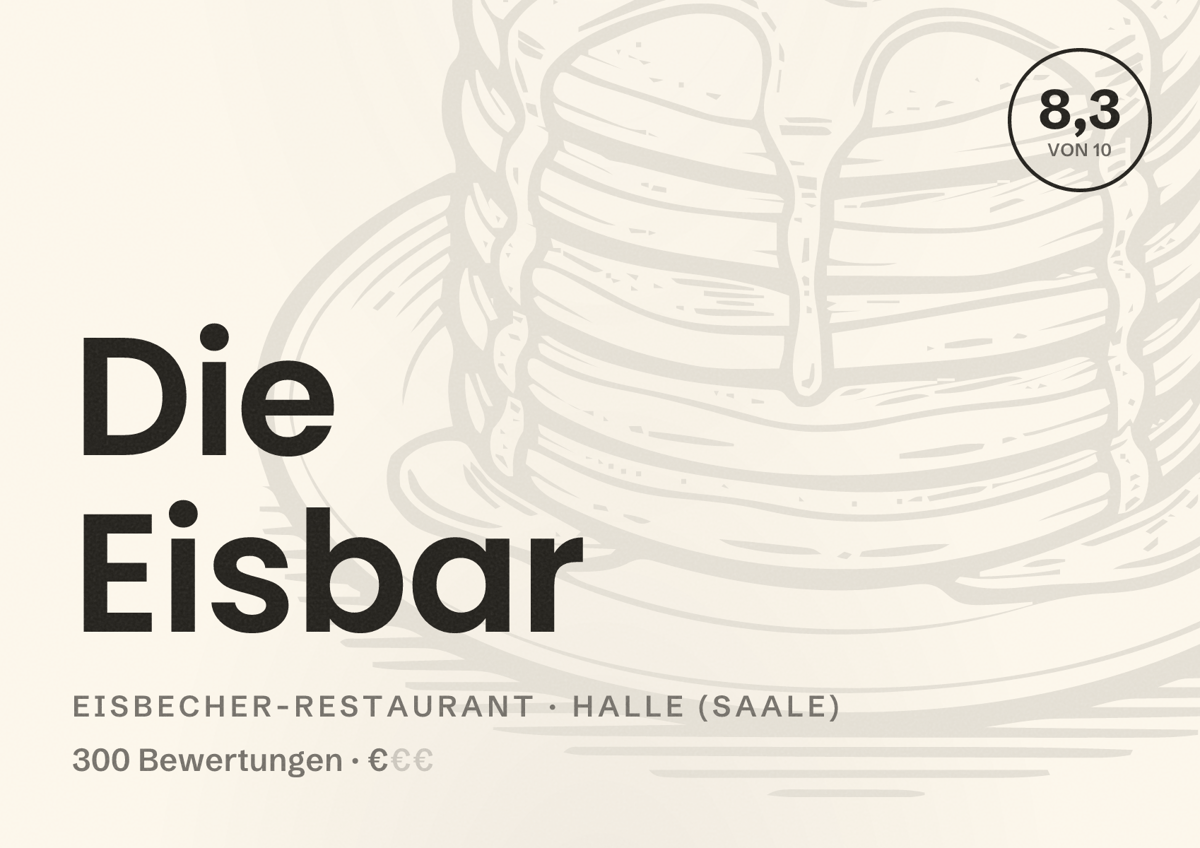 Illustriertes Poster von Die Eisbar, Eisbecher-Restaurant in Halle (Saale): Bewertung 8,3 von 10 aus 300 Bewertungen, Preisniveau €