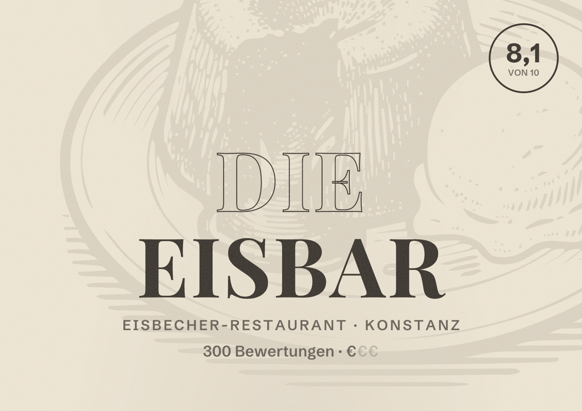 Illustriertes Poster von DIE EISBAR, Eisbecher-Restaurant in Konstanz: Bewertung 8,1 von 10 aus 300 Bewertungen, Preisniveau €