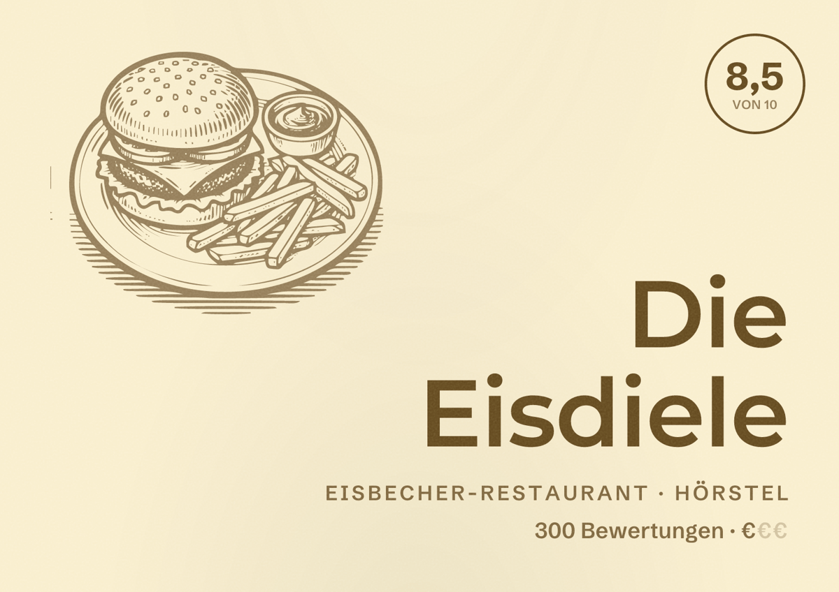 Illustriertes Poster von Die Eisdiele, Eisbecher-Restaurant in Hörstel: Bewertung 8,5 von 10 aus 300 Bewertungen, Preisniveau €
