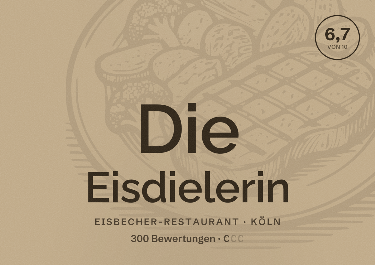 Illustriertes Poster von Die Eisdielerin, Eisbecher-Restaurant in Köln: Bewertung 6,7 von 10 aus 300 Bewertungen, Preisniveau €