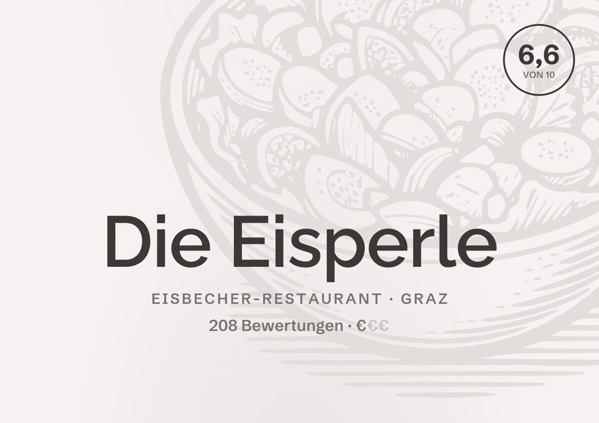 Illustriertes Poster von Die Eisperle, Eisbecher-Restaurant in Graz: Bewertung 6,6 von 10 aus 208 Bewertungen, Preisniveau €