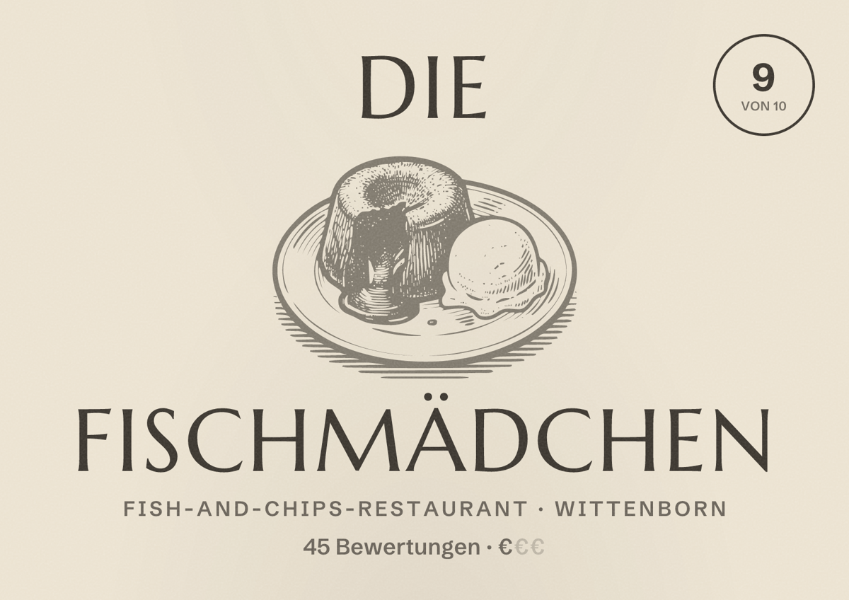 Illustriertes Poster von Die Fischmädchen, Fish-and-Chips-Restaurant in Wittenborn: Bewertung 9 von 10 aus 45 Bewertungen, Preisniveau €