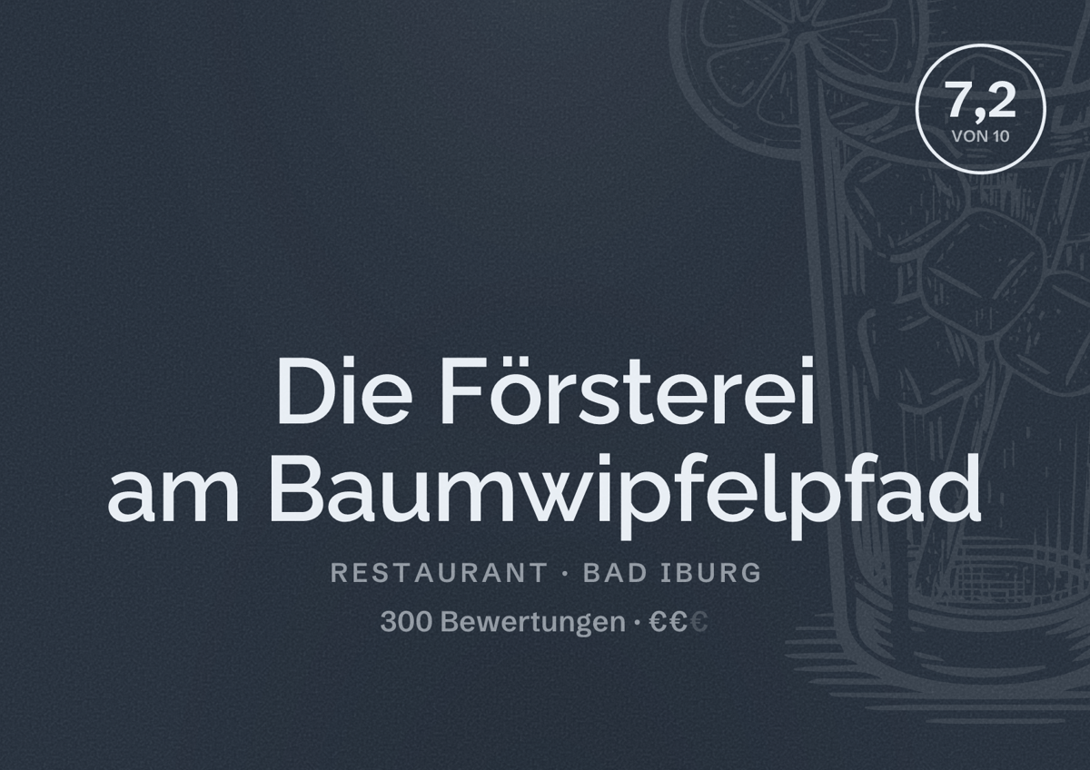 Illustriertes Poster von Die Försterei am Baumwipfelpfad, Restaurant in Bad Iburg: Bewertung 7,2 von 10 aus 300 Bewertungen, Preisniveau €€