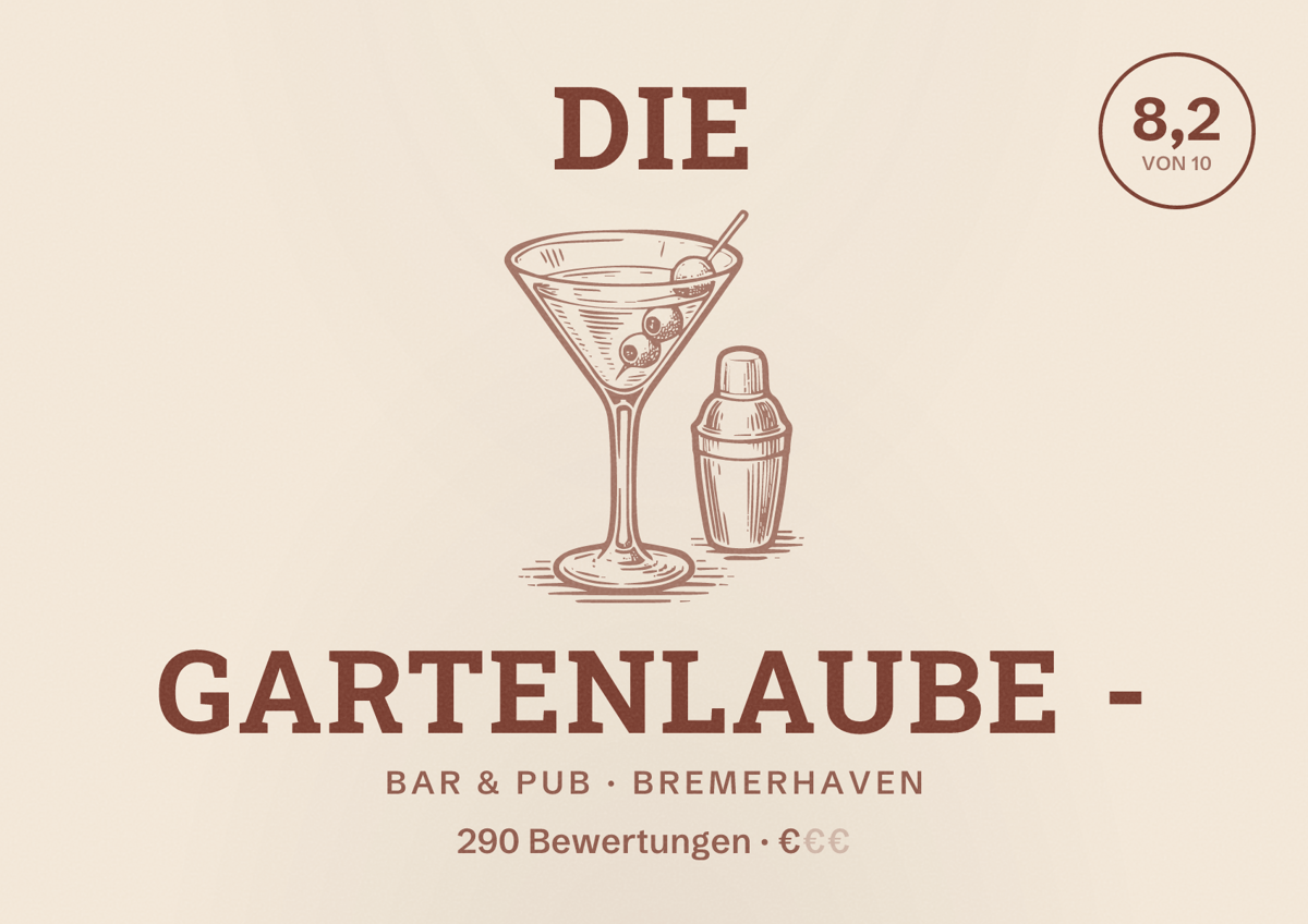 Illustriertes Poster von Die Gartenlaube -, Bar & Pub in Bremerhaven: Bewertung 8,2 von 10 aus 290 Bewertungen, Preisniveau €