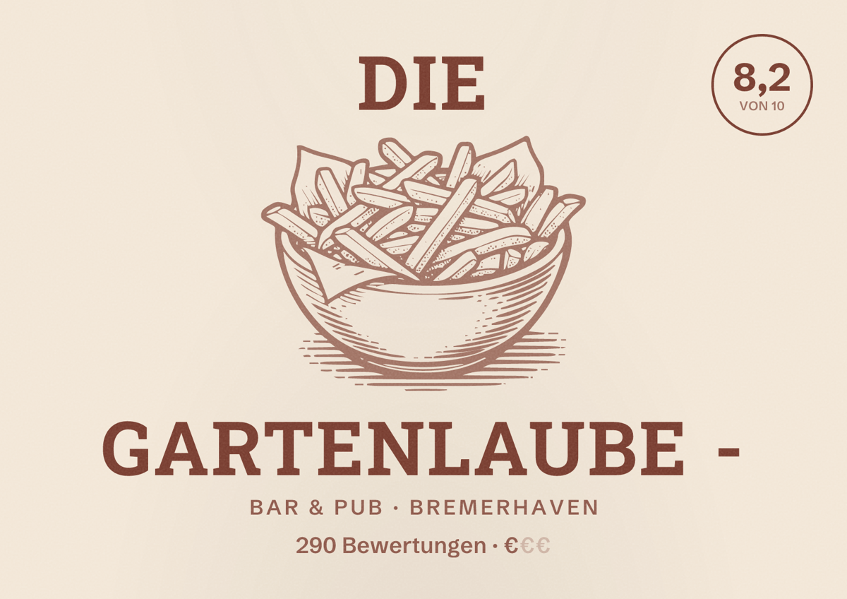 Illustriertes Poster von Die Gartenlaube -, Bar & Pub in Bremerhaven: Bewertung 8,2 von 10 aus 290 Bewertungen, Preisniveau €