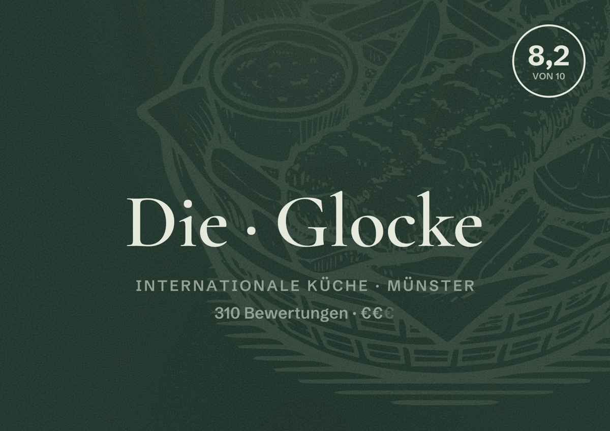 Illustriertes Poster von Die Glocke, Internationale Küche in Münster: Bewertung 8,2 von 10 aus 310 Bewertungen, Preisniveau €€