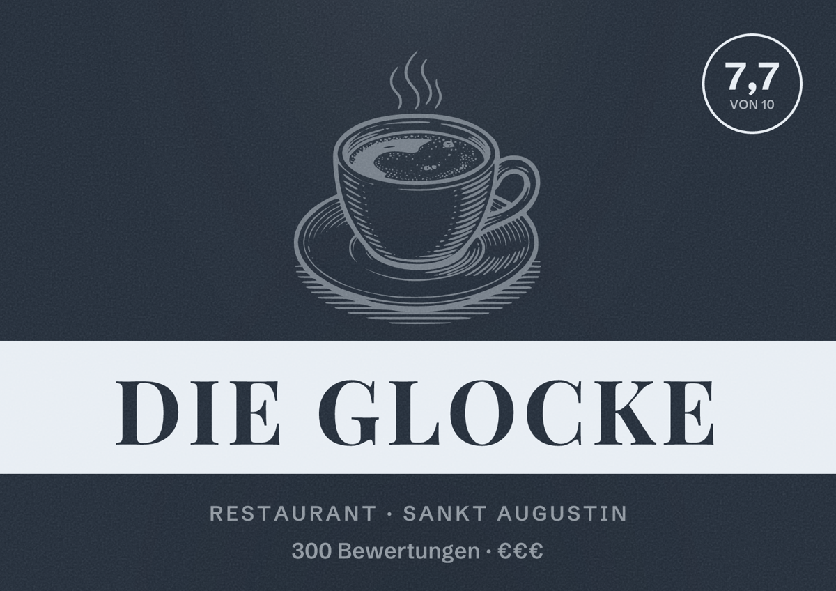 Illustriertes Poster von Die Glocke, Restaurant in Sankt Augustin: Bewertung 7,7 von 10 aus 300 Bewertungen, Preisniveau €€€