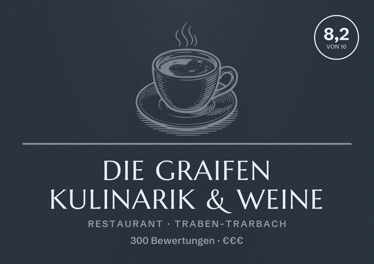 Illustriertes Poster von Die Graifen Kulinarik & Weine, Restaurant in Traben-Trarbach: Bewertung 8,2 von 10 aus 300 Bewertungen, Preisniveau €€€
