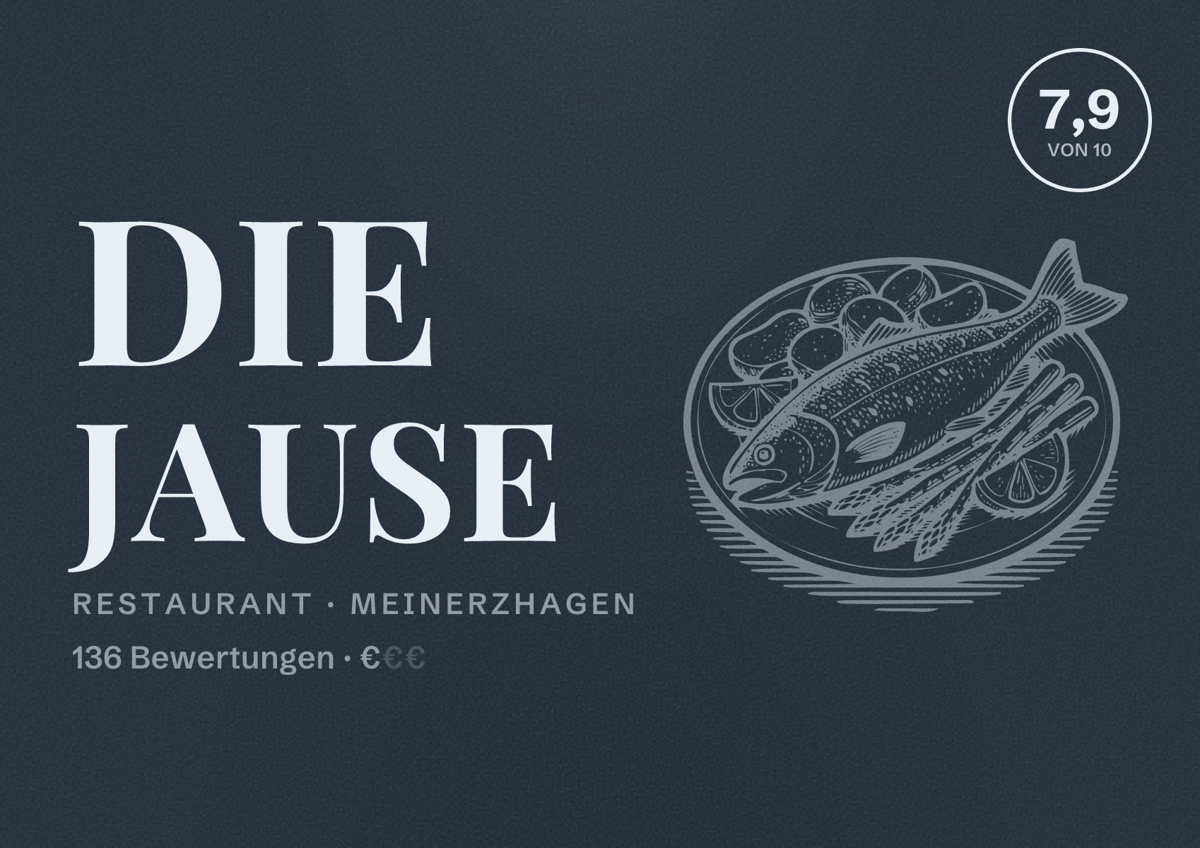 Illustriertes Poster von Die Jause, Restaurant in Meinerzhagen: Bewertung 7,9 von 10 aus 136 Bewertungen, Preisniveau €