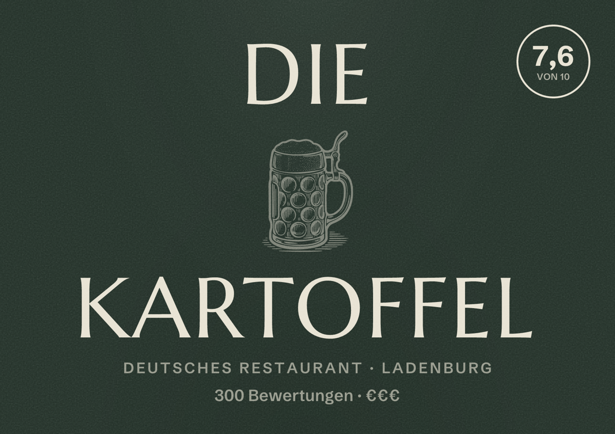Illustriertes Poster von Die Kartoffel, Deutsches Restaurant in Ladenburg: Bewertung 7,6 von 10 aus 300 Bewertungen, Preisniveau €€€