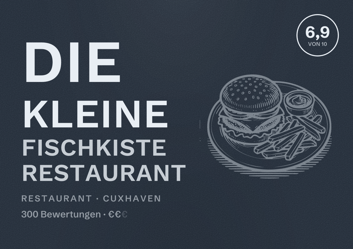 Illustriertes Poster von Die kleine Fischkiste Restaurant, Restaurant in Cuxhaven: Bewertung 6,9 von 10 aus 300 Bewertungen, Preisniveau €€
