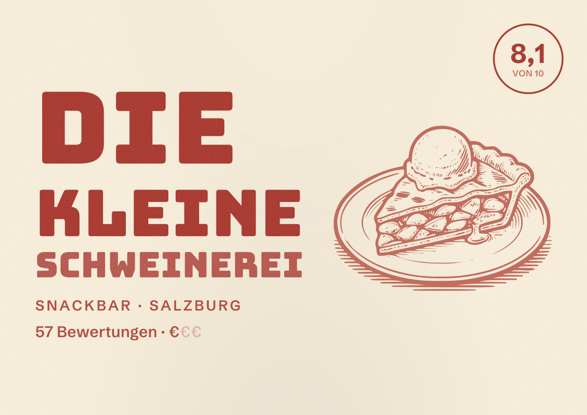 Illustriertes Poster von Die kleine Schweinerei, Snackbar in Salzburg: Bewertung 8,1 von 10 aus 57 Bewertungen, Preisniveau €