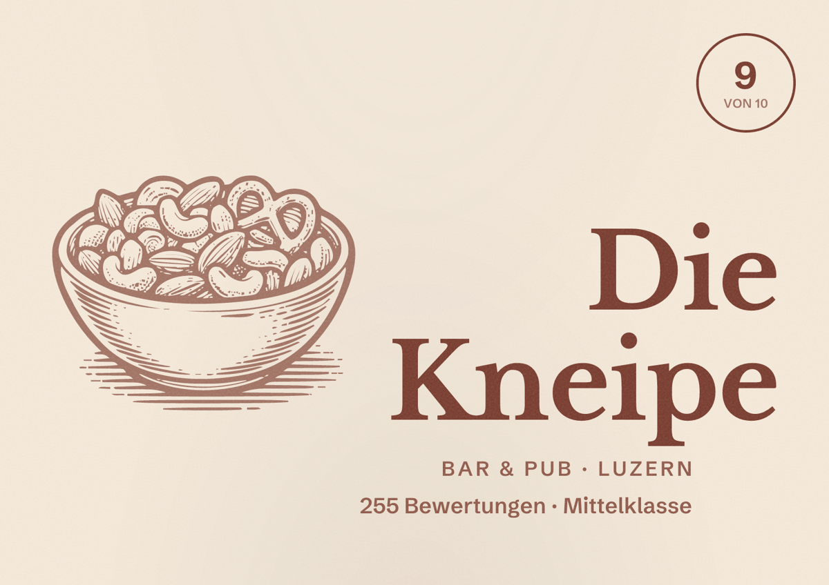 Illustriertes Poster von Die Kneipe, Bar & Pub in Luzern: Bewertung 9 von 10 aus 255 Bewertungen, Preisniveau Mittelklasse