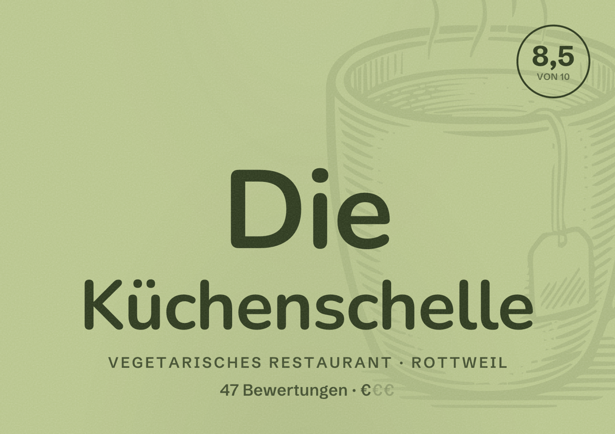 Illustriertes Poster von Die Küchenschelle, Vegetarisches Restaurant in Rottweil: Bewertung 8,5 von 10 aus 47 Bewertungen, Preisniveau €
