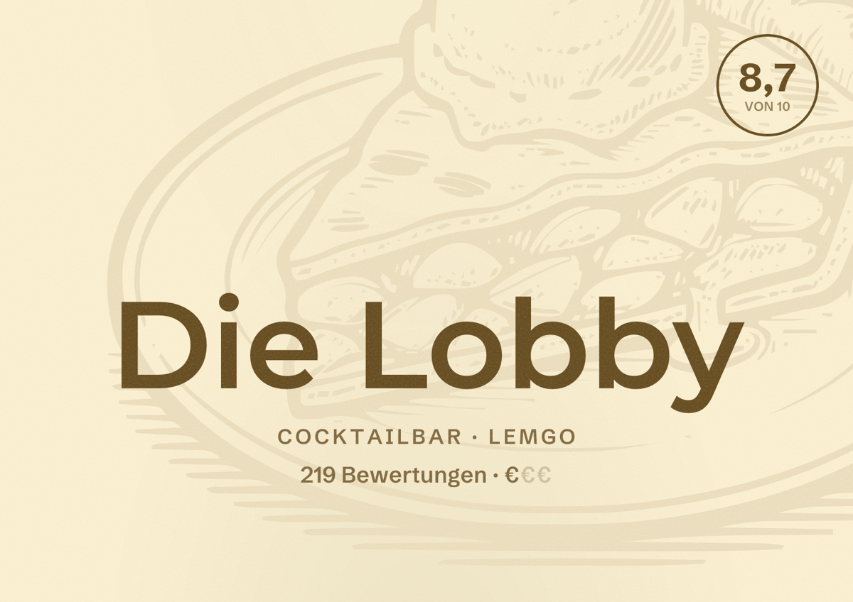 Illustriertes Poster von Die Lobby, Cocktailbar in Lemgo: Bewertung 8,7 von 10 aus 219 Bewertungen, Preisniveau €