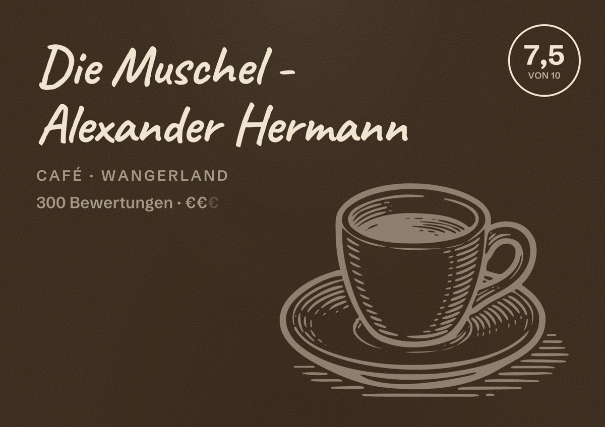 Illustriertes Poster von Die Muschel - Alexander Hermann, Café in Wangerland: Bewertung 7,5 von 10 aus 300 Bewertungen, Preisniveau €€