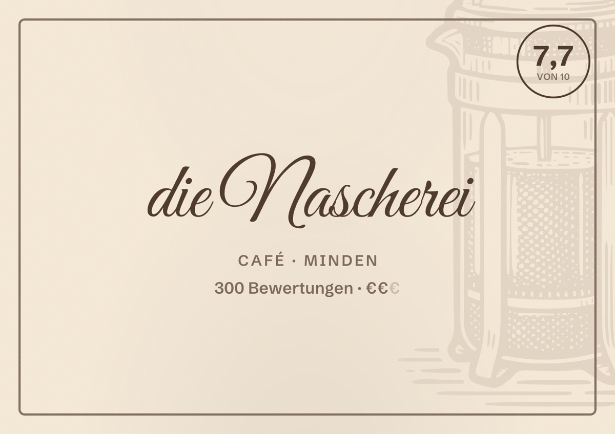 Illustriertes Poster von die Nascherei, Café in Minden: Bewertung 7,7 von 10 aus 300 Bewertungen, Preisniveau €€