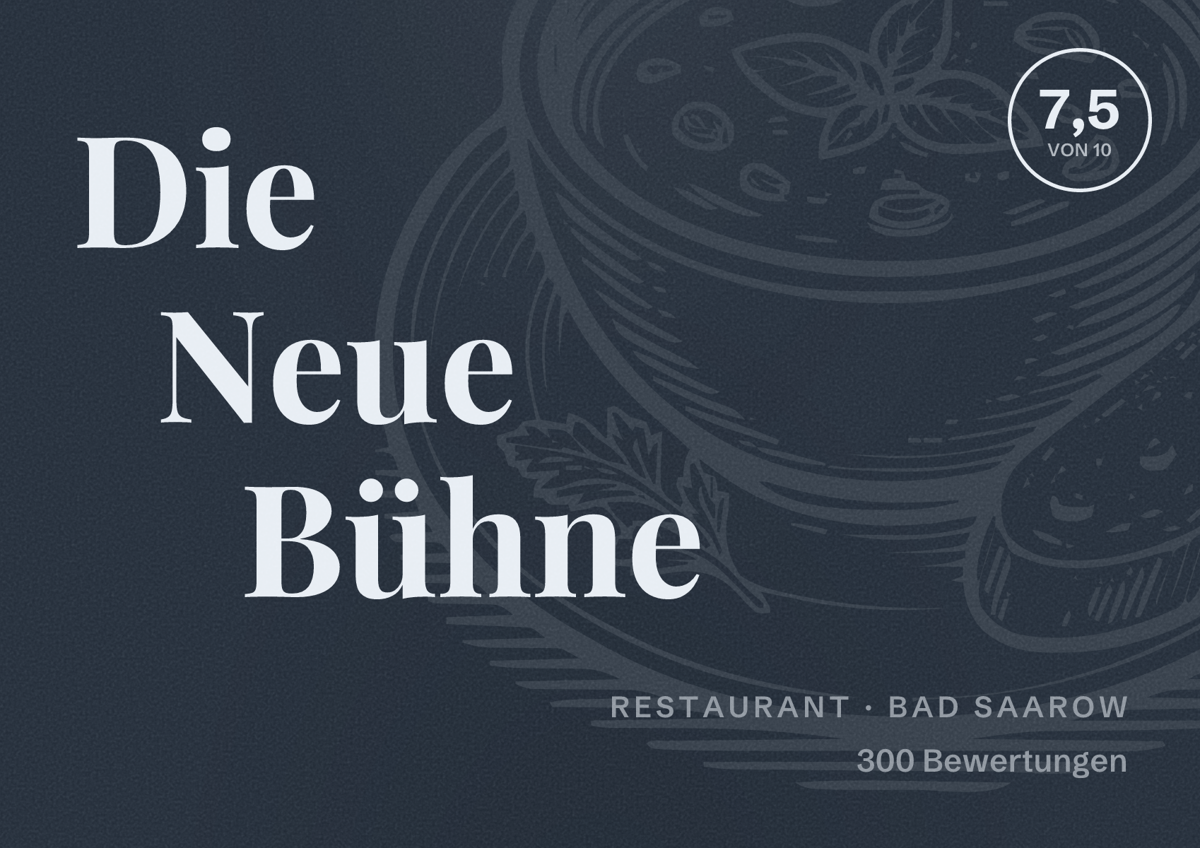 Illustriertes Poster von Die Neue Bühne, Restaurant in Bad Saarow: Bewertung 7,5 von 10 aus 300 Bewertungen