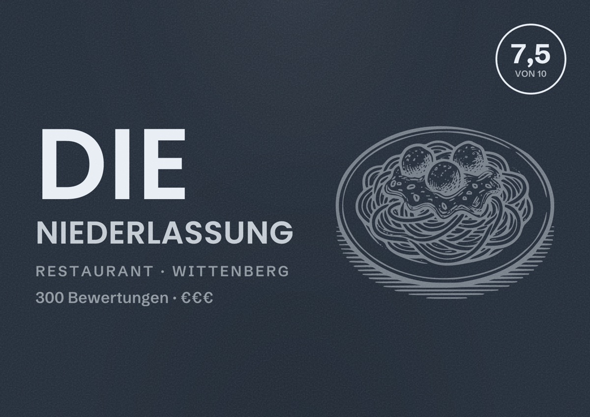 Illustriertes Poster von Die Niederlassung, Restaurant in Wittenberg: Bewertung 7,5 von 10 aus 300 Bewertungen, Preisniveau €€€