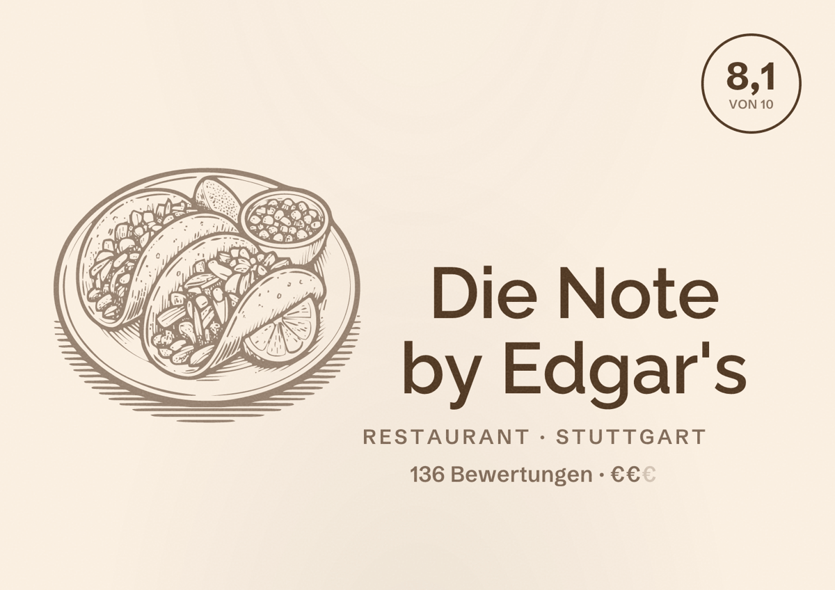 Illustriertes Poster von Die Note by Edgar's, Restaurant in Stuttgart: Bewertung 8,1 von 10 aus 136 Bewertungen, Preisniveau €€