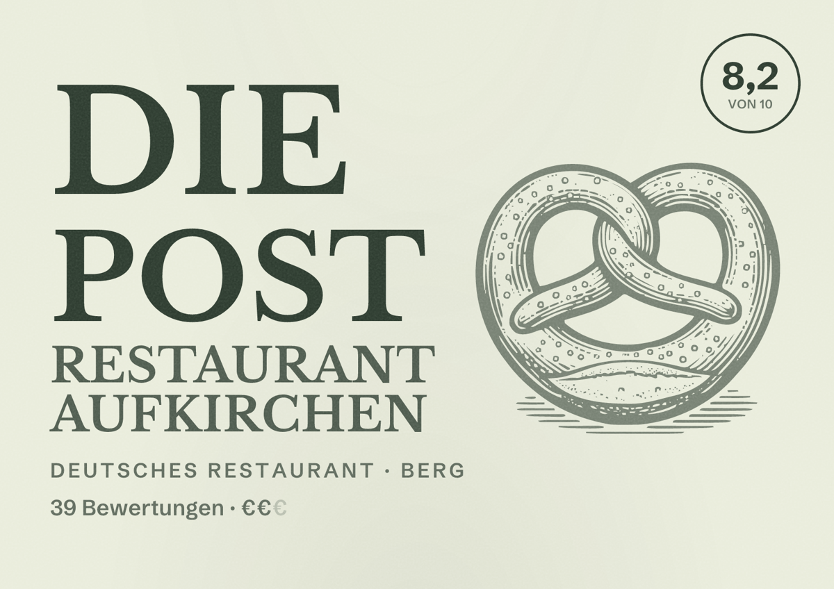 Illustriertes Poster von Die Post Restaurant Aufkirchen, Deutsches Restaurant in Berg: Bewertung 8,2 von 10 aus 39 Bewertungen, Preisniveau €€