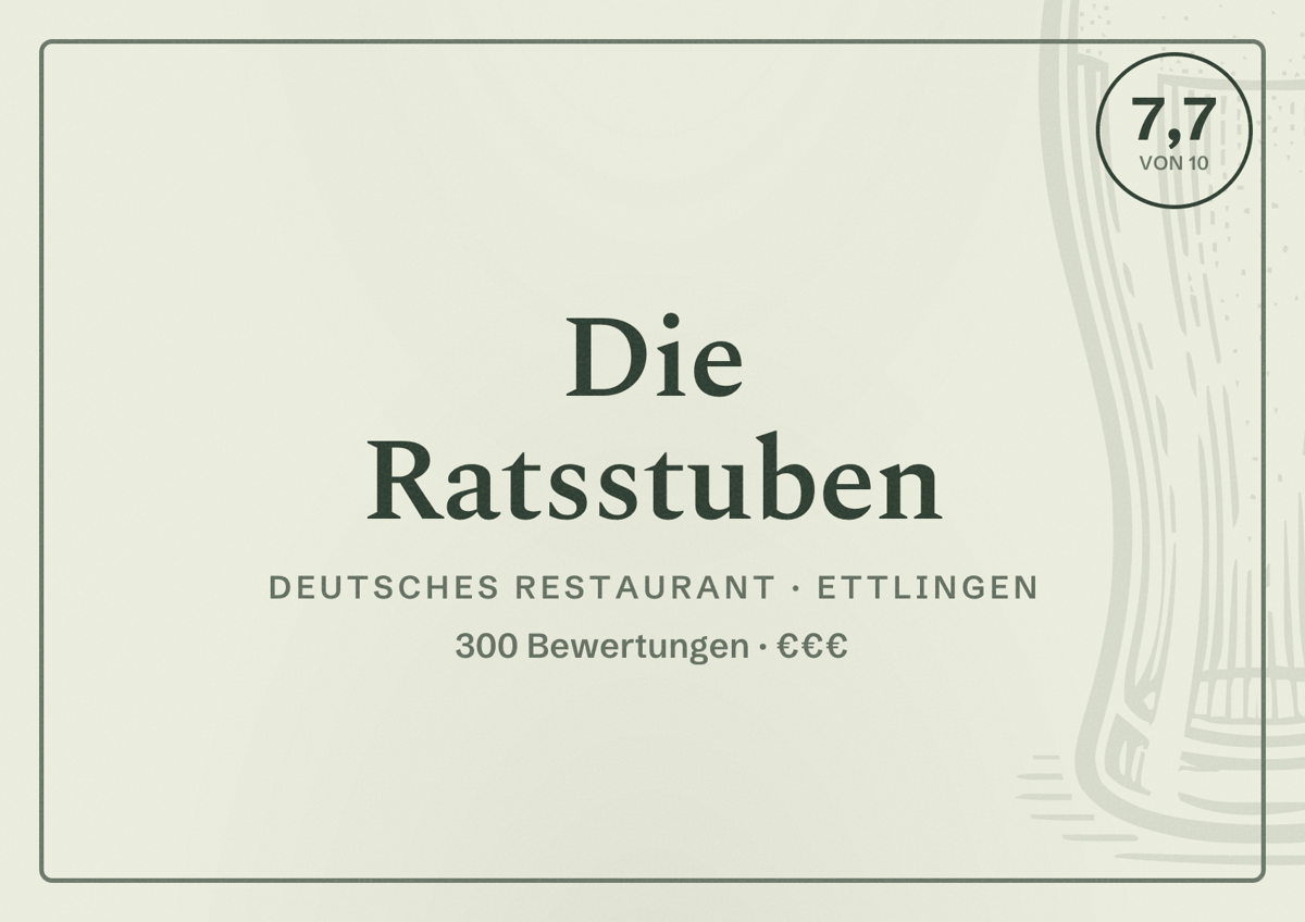 Illustriertes Poster von Die Ratsstuben, Deutsches Restaurant in Ettlingen: Bewertung 7,7 von 10 aus 300 Bewertungen, Preisniveau €€€