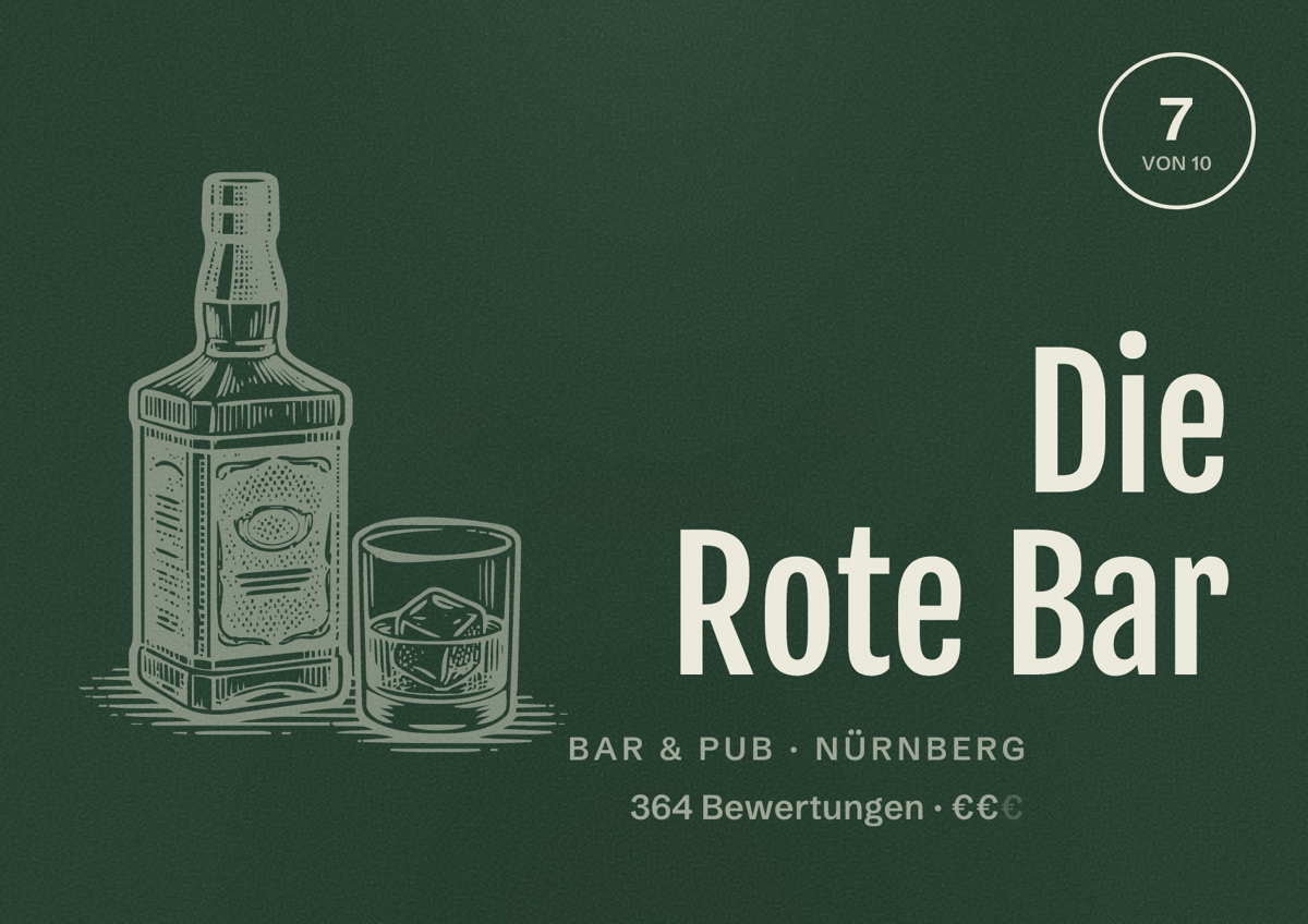 Illustriertes Poster von Die Rote Bar, Bar & Pub in Nürnberg: Bewertung 7 von 10 aus 364 Bewertungen, Preisniveau €€