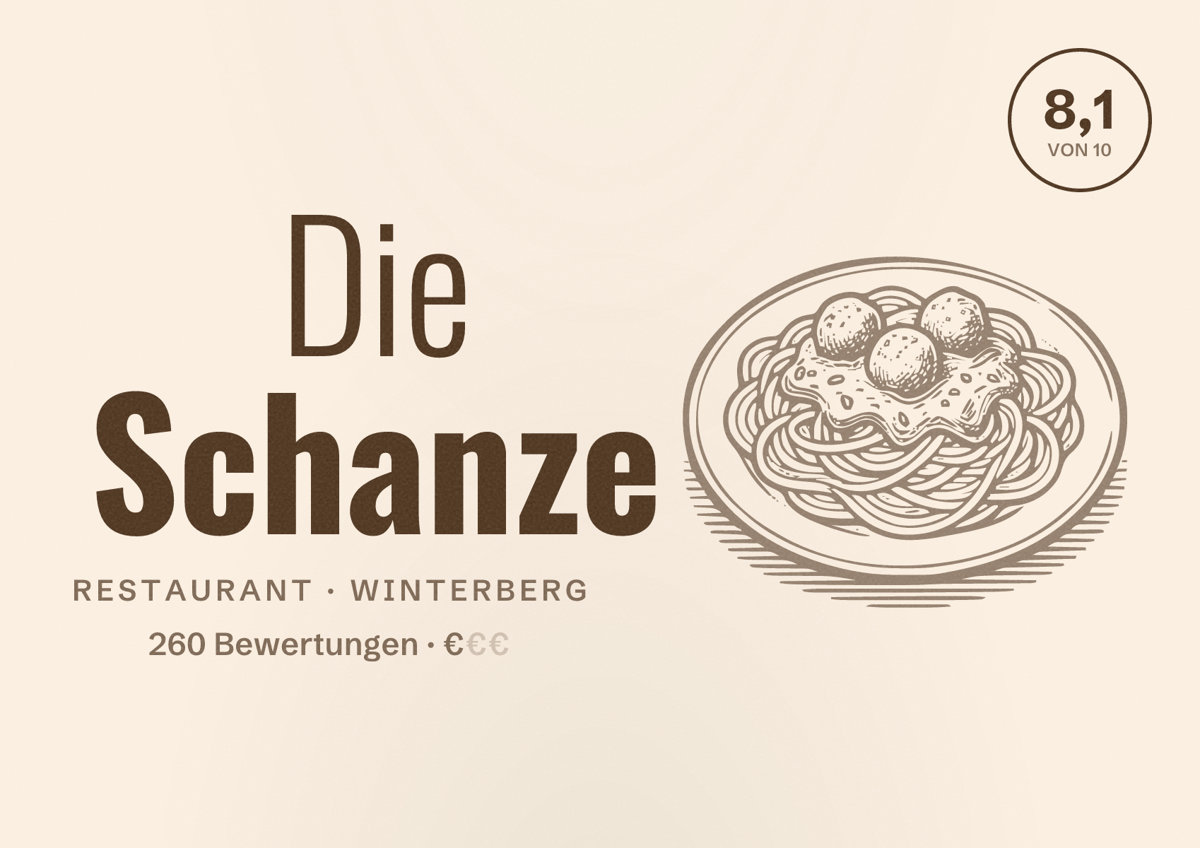 Illustriertes Poster von Die Schanze, Restaurant in Winterberg: Bewertung 8,1 von 10 aus 260 Bewertungen, Preisniveau €