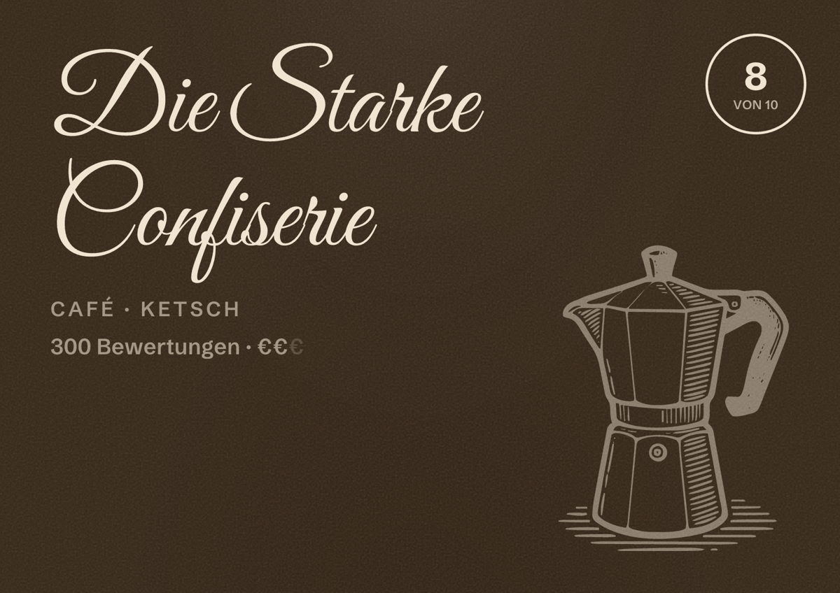 Illustriertes Poster von Die Starke Confiserie, Café in Ketsch: Bewertung 8 von 10 aus 300 Bewertungen, Preisniveau €€