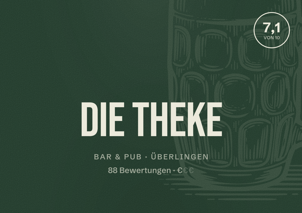 Illustriertes Poster von Die Theke, Bar & Pub in Überlingen: Bewertung 7,1 von 10 aus 88 Bewertungen, Preisniveau €