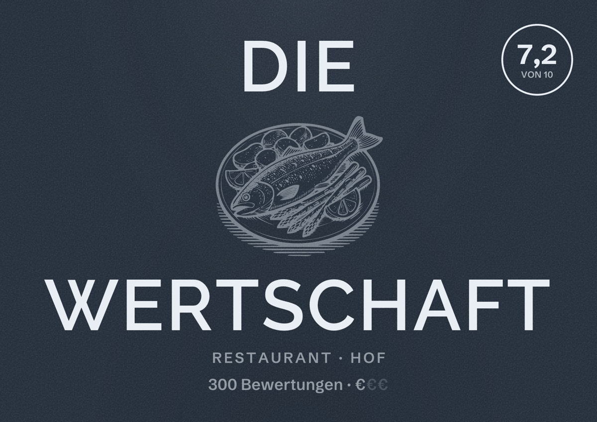 Illustriertes Poster von Die Wertschaft, Restaurant in Hof: Bewertung 7,2 von 10 aus 300 Bewertungen, Preisniveau €